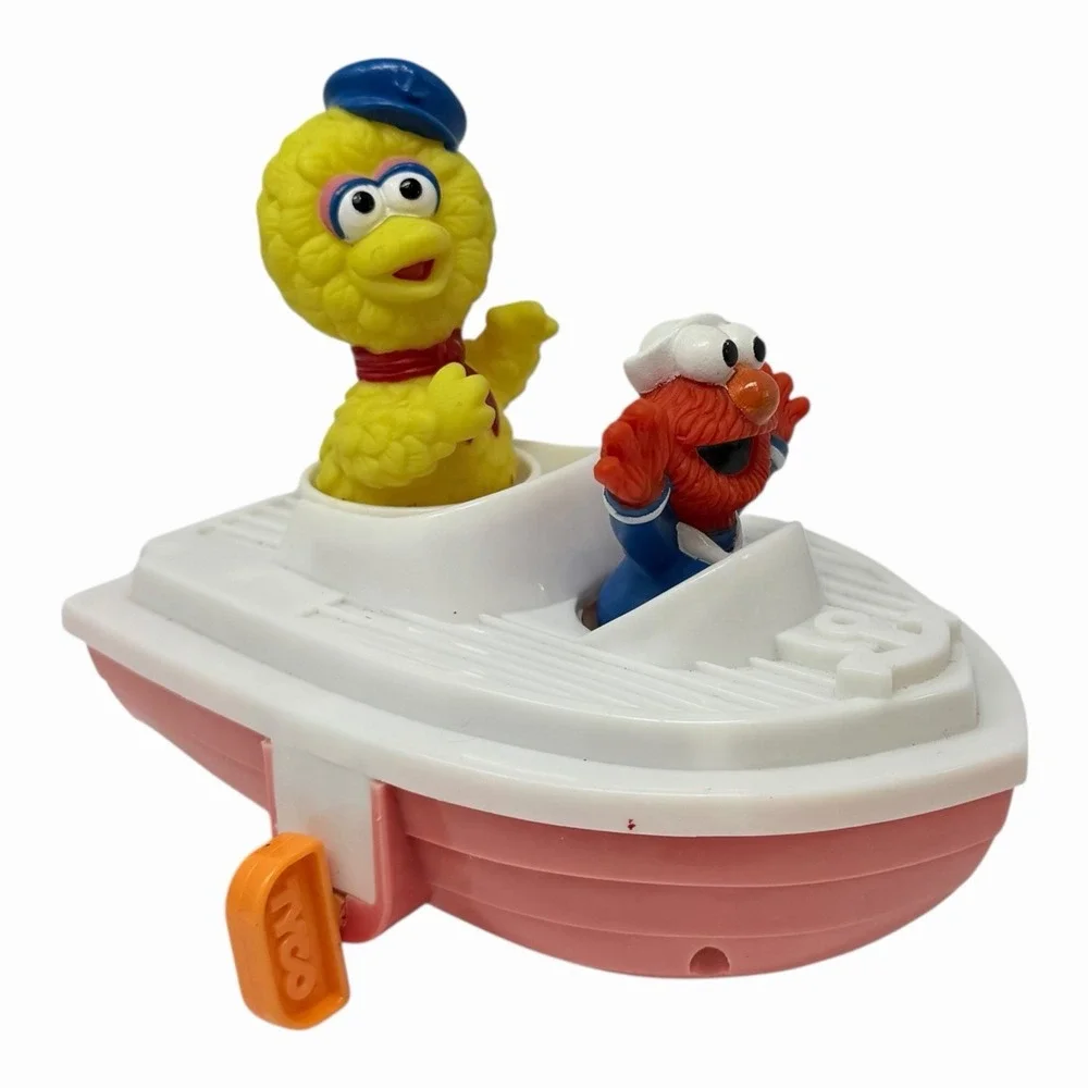 VTG Sesame Street BIG BIRD & ELMO Wind Up Boat Tyco 1995 Jim Hensen, NOT WORKING